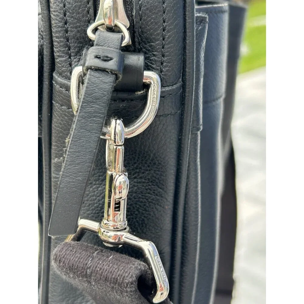 Coach Black Pebble Leather Commuter Laptop Bag Briefcase Unisex Crossbody